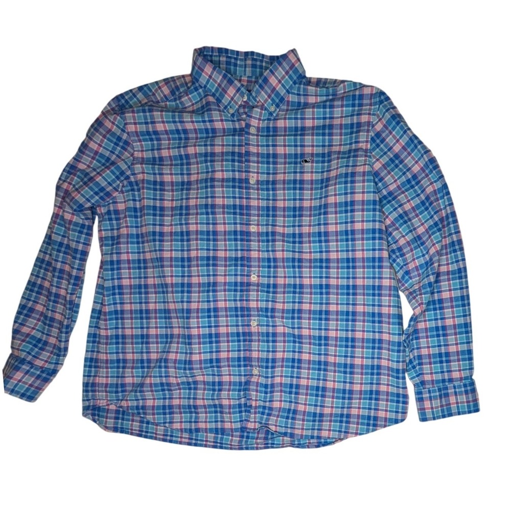 Vineyard Vines Button Down Mens XXL Blue Whale Shirt Classic Fit Plaid Stretch